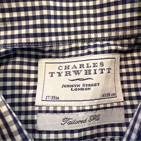 Men’s Charles Tyrwhitt Tailored Fit Shirt 35x17 blue check 100% cotton - Picture 2 of 7